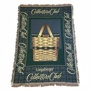 Longaberger Collectors Club Tapestry Throw Blanket Cotton Navy 46" x 67" 1999